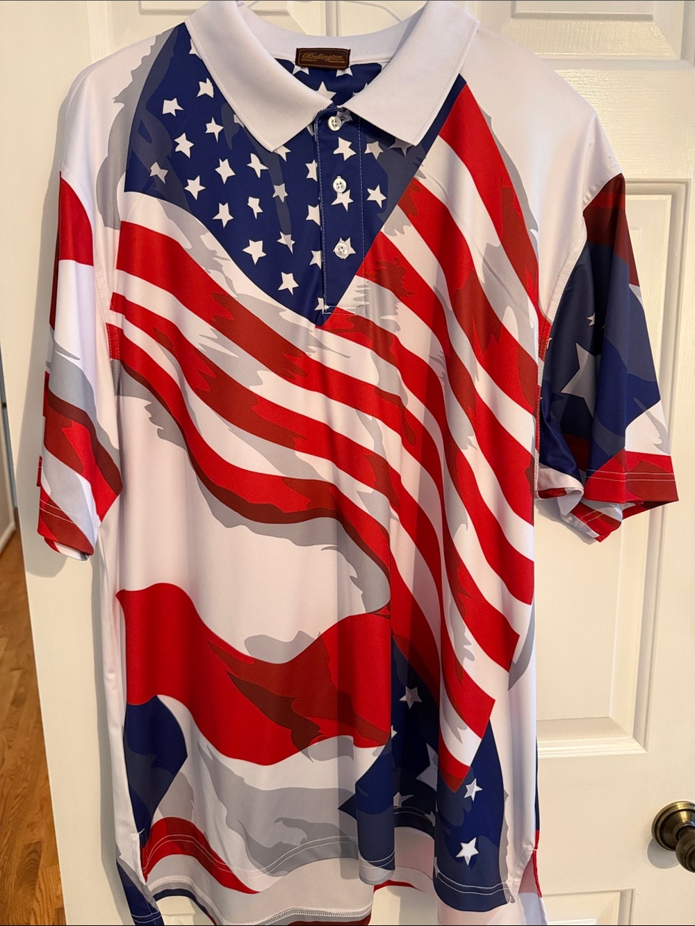 Men's White Polo with USA Flag Graphic
